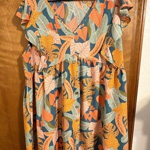 SHEIN Curve Multicolor Leaf Print Dress